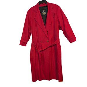 Austin Reed Red Trench Coat Womens 12R Pure Wool Lining Belted Double Breasted V